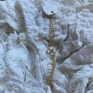 Gold White Clover Rolo Chain Bracelet, Dainty Bracelet, Minimalist Gift, Gift F